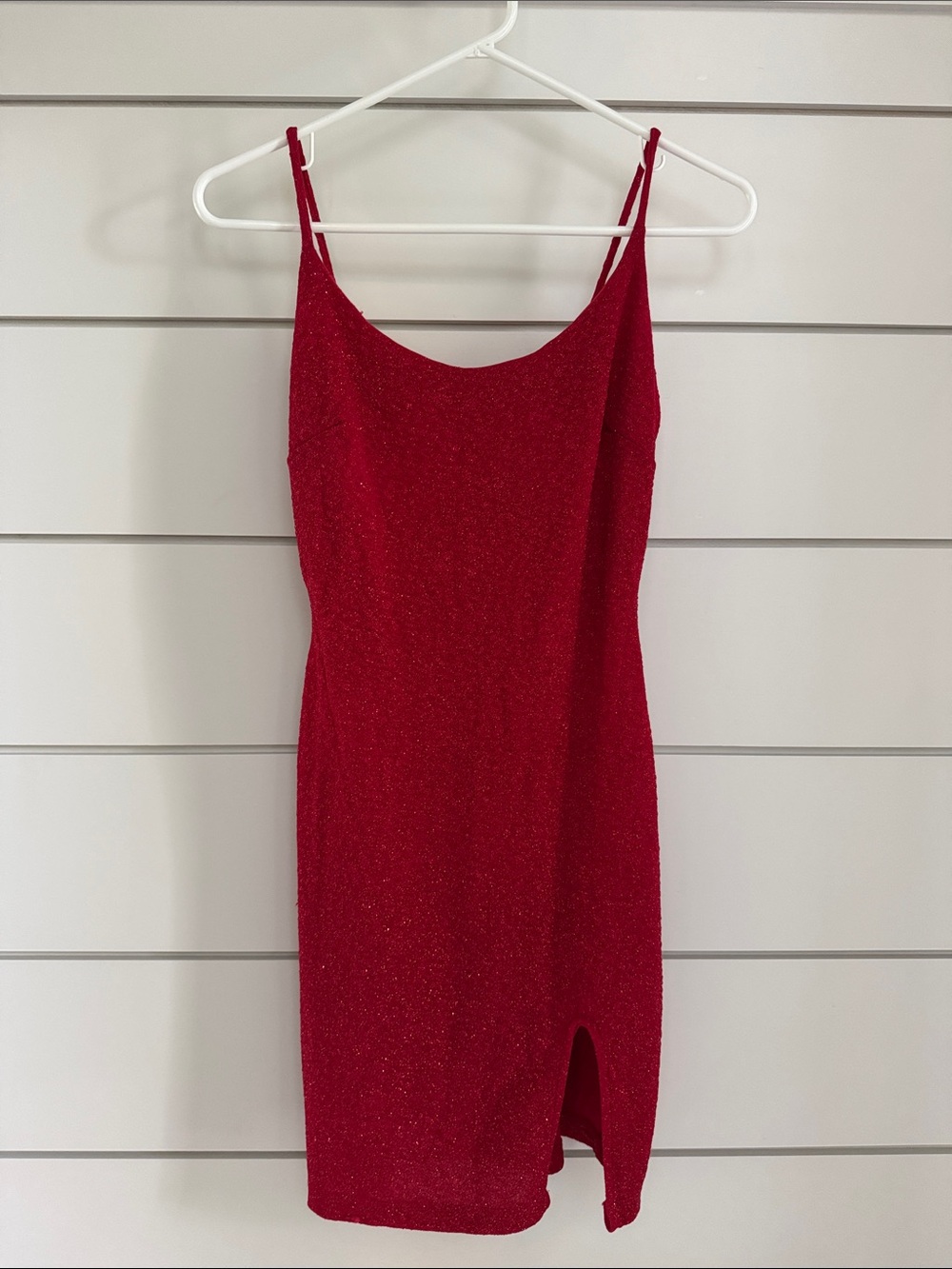 Windsor Red Glitter Slip Mini Dress with Side Slit
